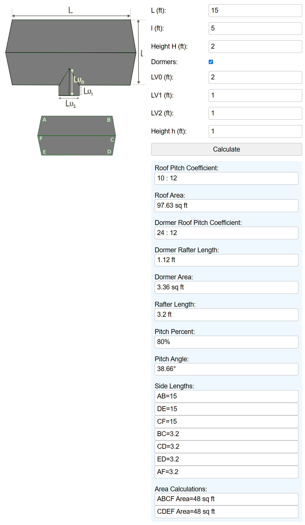 Gable Roof Size Calculator Sample