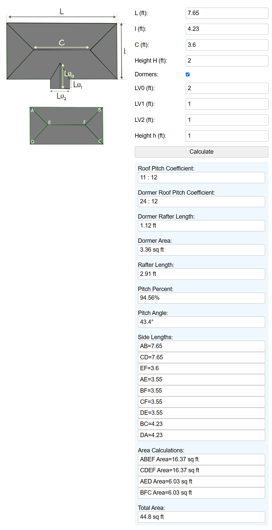 Hip Roof Calculator Sample