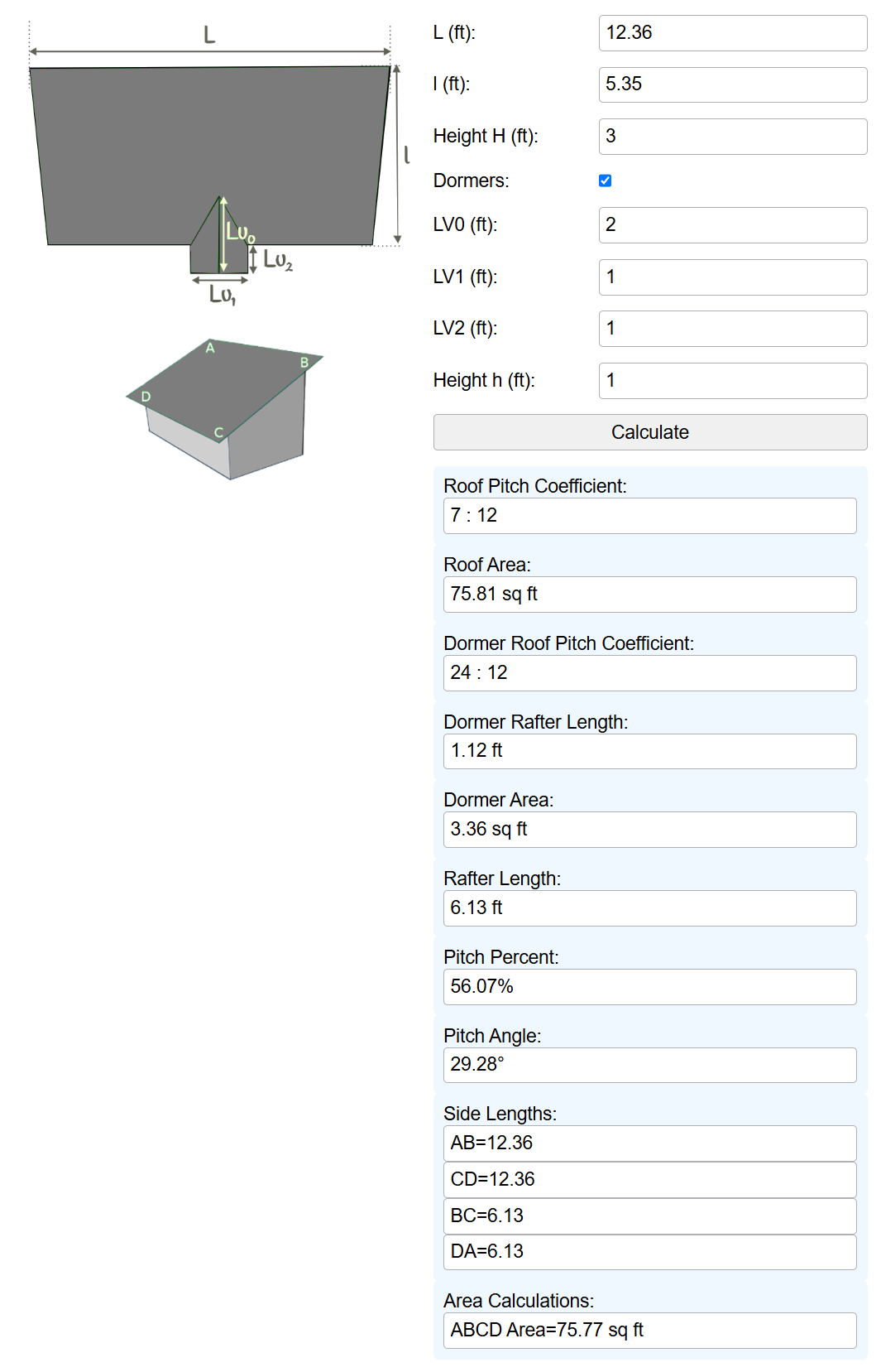 Shed Roof Size Calculator Sample