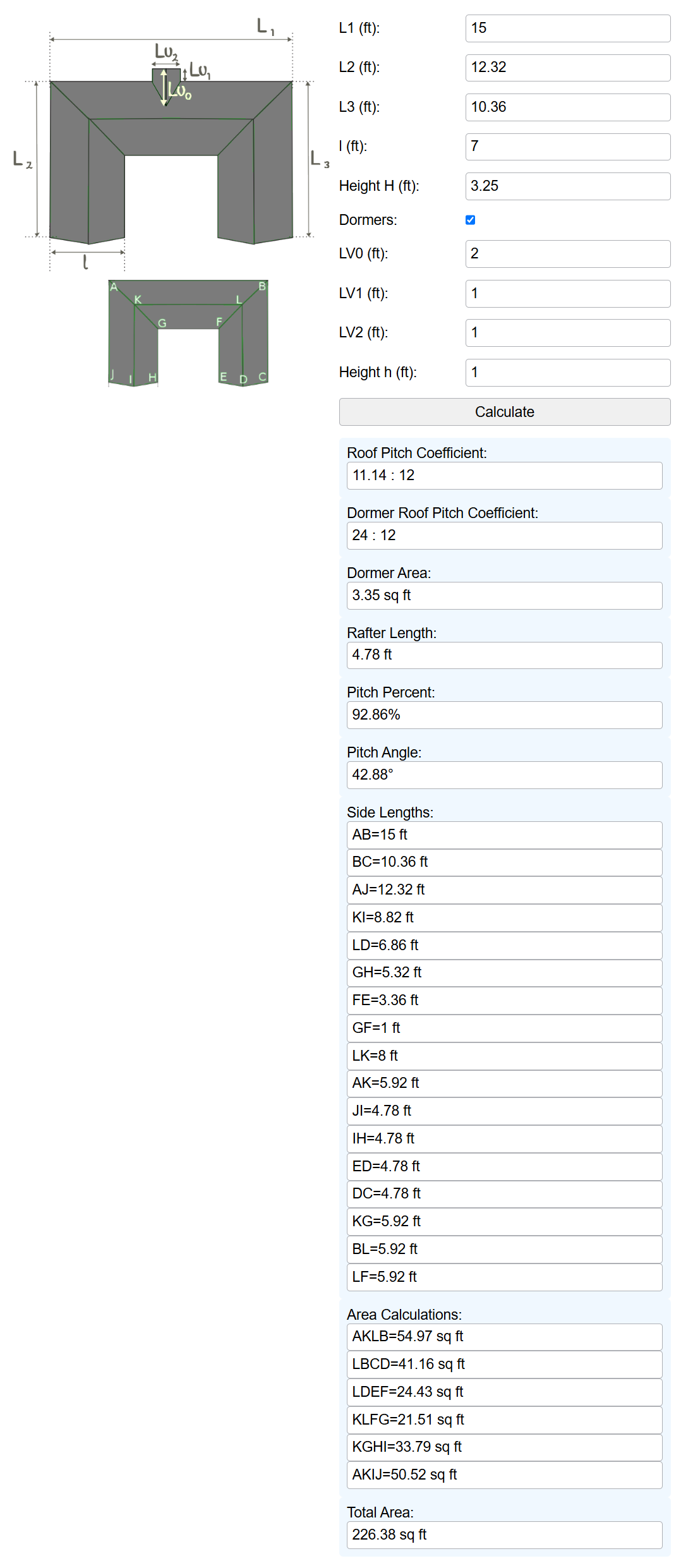 U Shaped Roof Size Calculator Sample